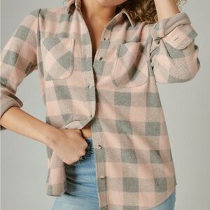 Lucky Brand Cloud Plaid Boyfriend Button Up Shirt Sz M